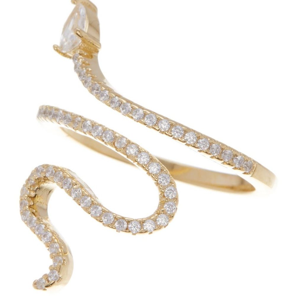 Adornia 14K Gold Plated Swarovski Crystal Accented Winding Snake Ring